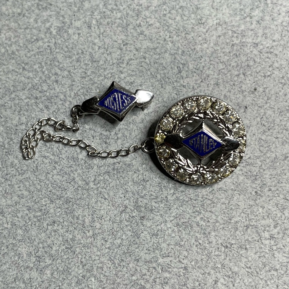 STANLEY HOSTESS Sterling Rhinestone Lapel Pin Stanley Home Products 1960’s